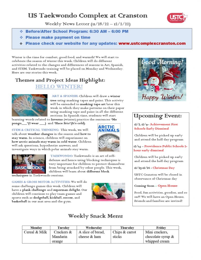 Weekly Newsletter (11/28-12/2)