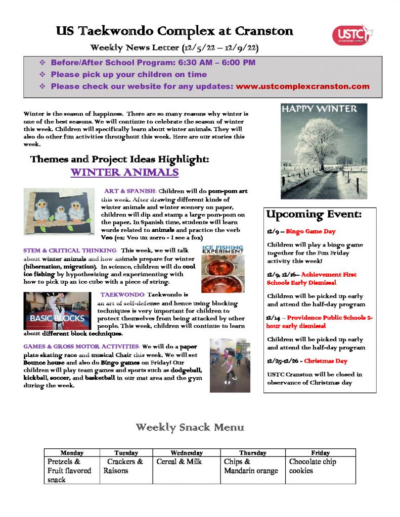 Weekly Newsletter (12/5 - 12/9)