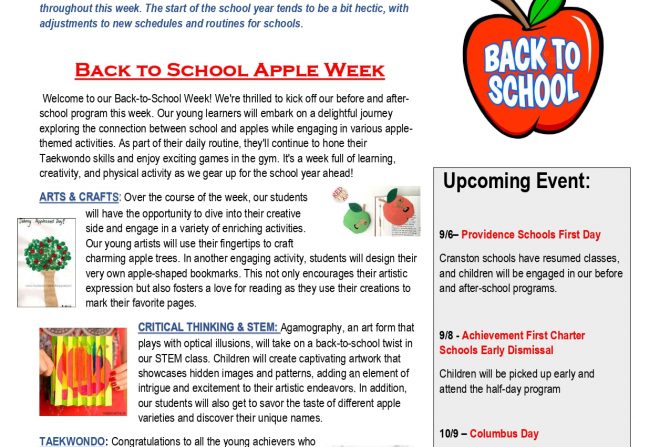 WEEKLY NEWSLETTER: Back to School Weeks (9/4-9/15/2023)