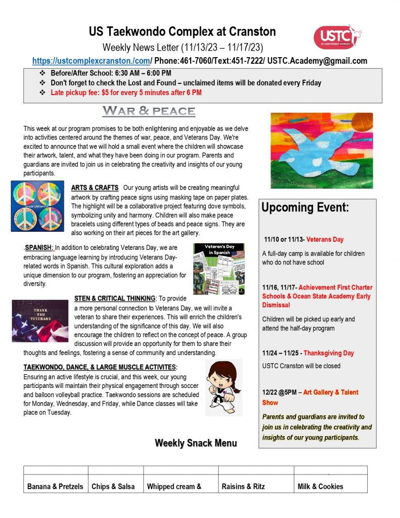 WEEKLY NEWSLETTER (11/6-11/17/2023)