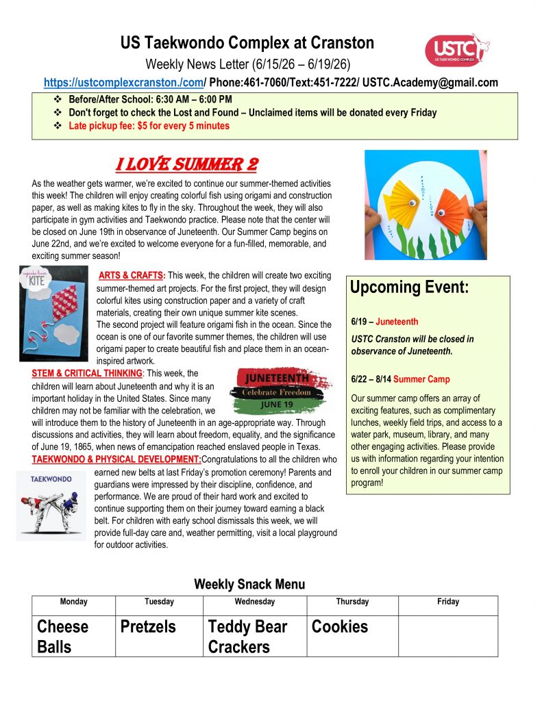 WEEKLY NEWSLETTER: Month of June 2026