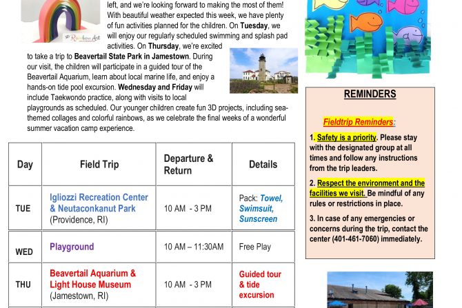 WEEKLY NEWSLETTER: Month of August 2026