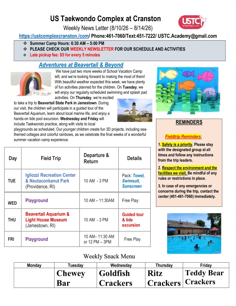 WEEKLY NEWSLETTER: Month of August 2026
