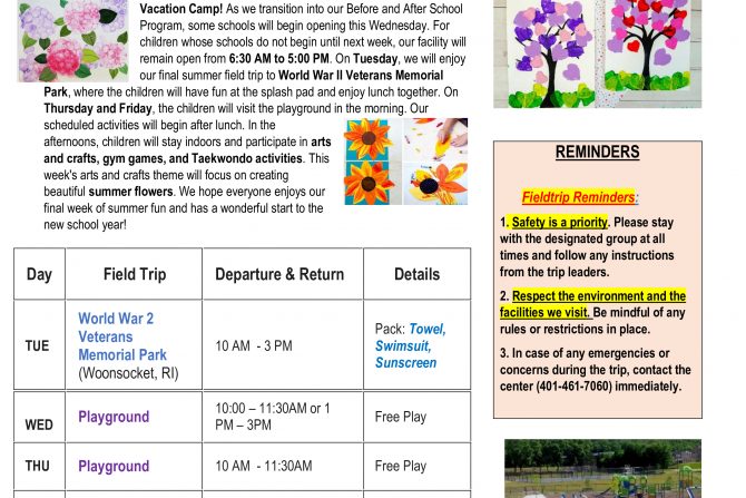 WEEKLY NEWSLETTER: Month of August 2026