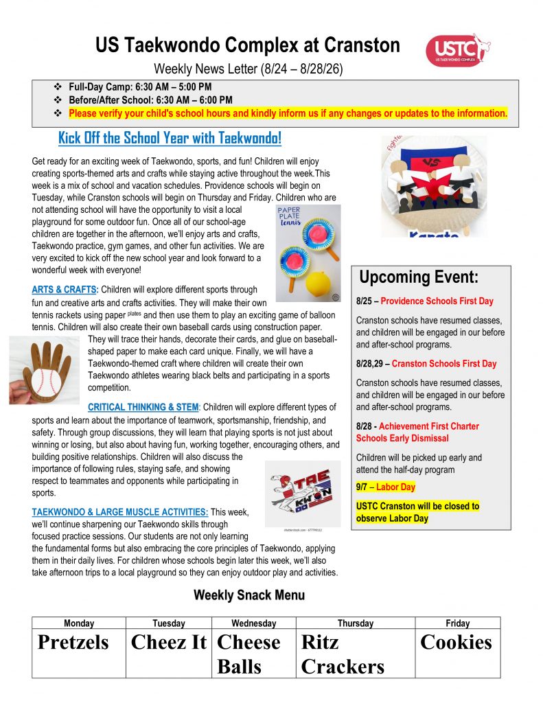 WEEKLY NEWSLETTER: Month of August 2026
