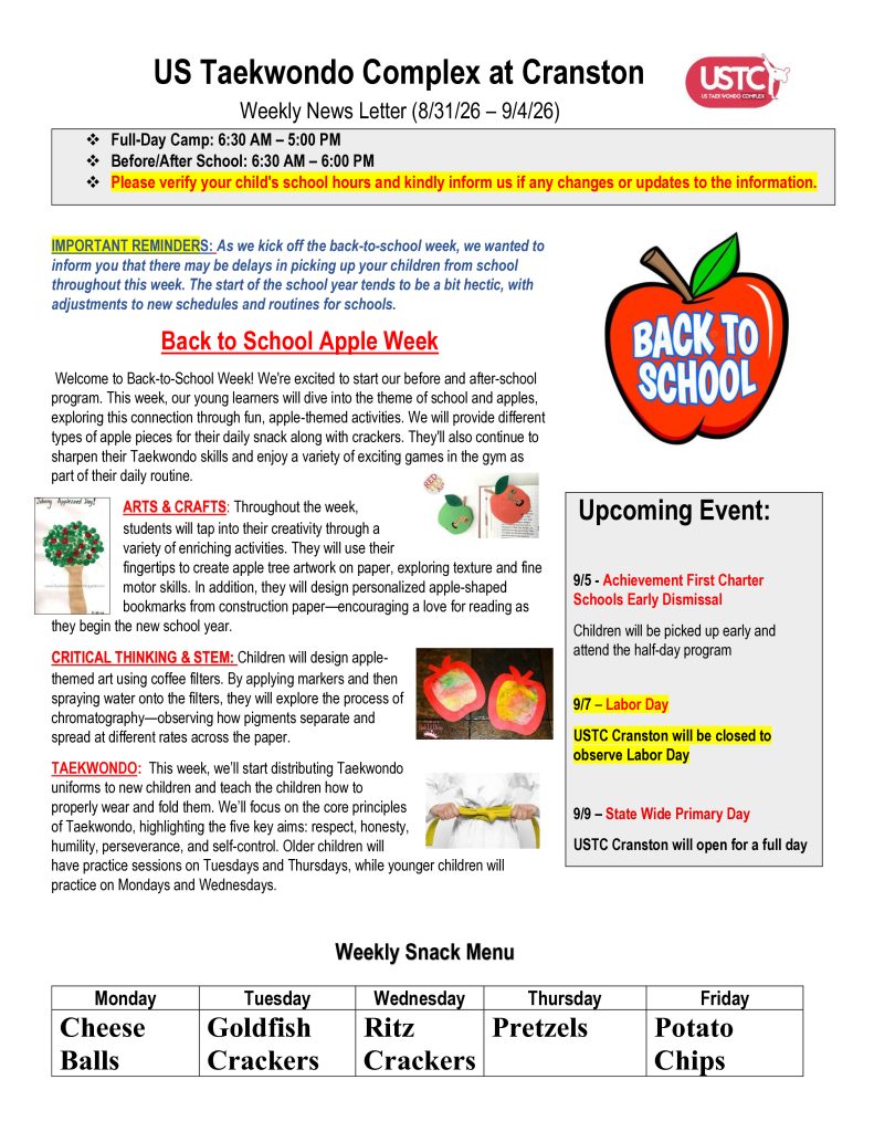 WEEKLY NEWSLETTER: Month of September 2026