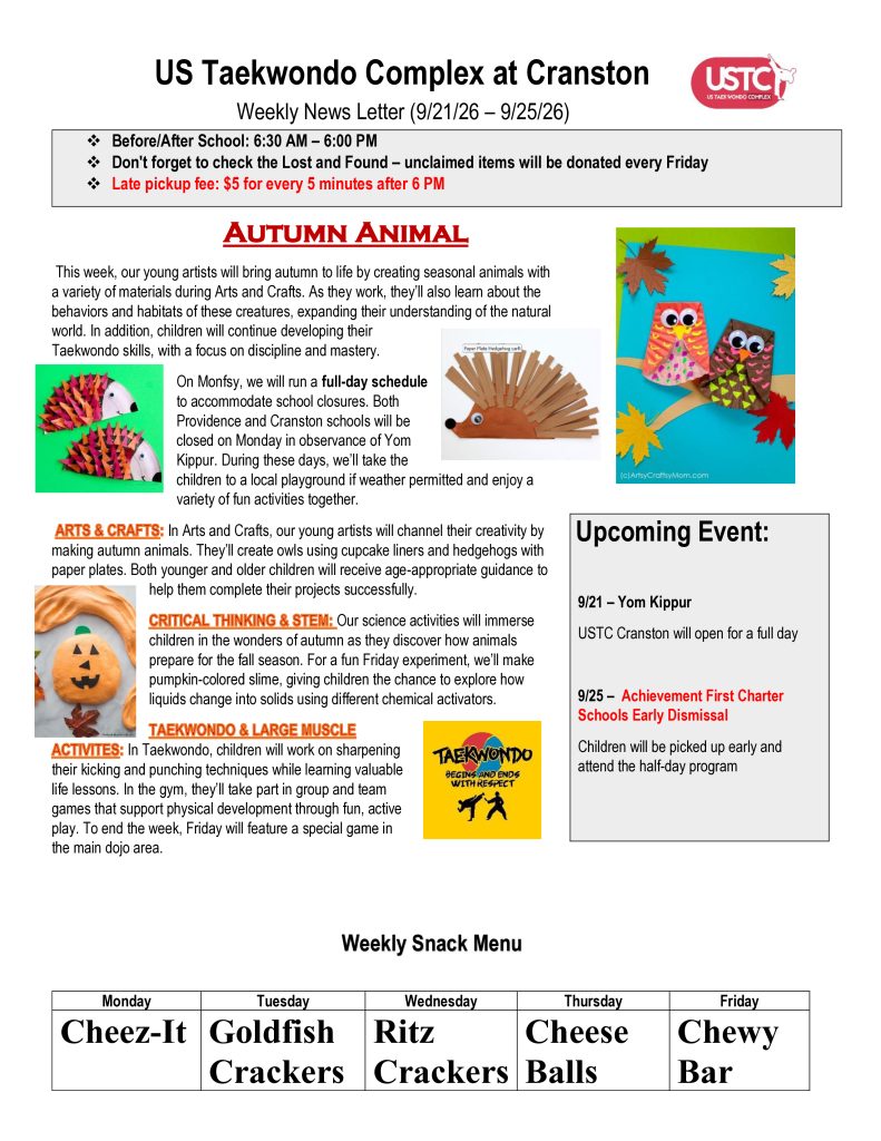 WEEKLY NEWSLETTER: Month of September 2026