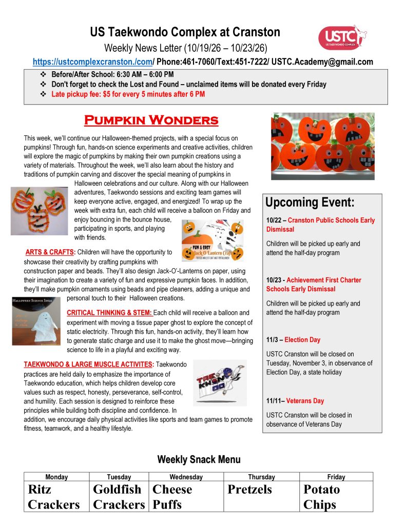 WEEKLY NEWSLETTER: Month of October 2026