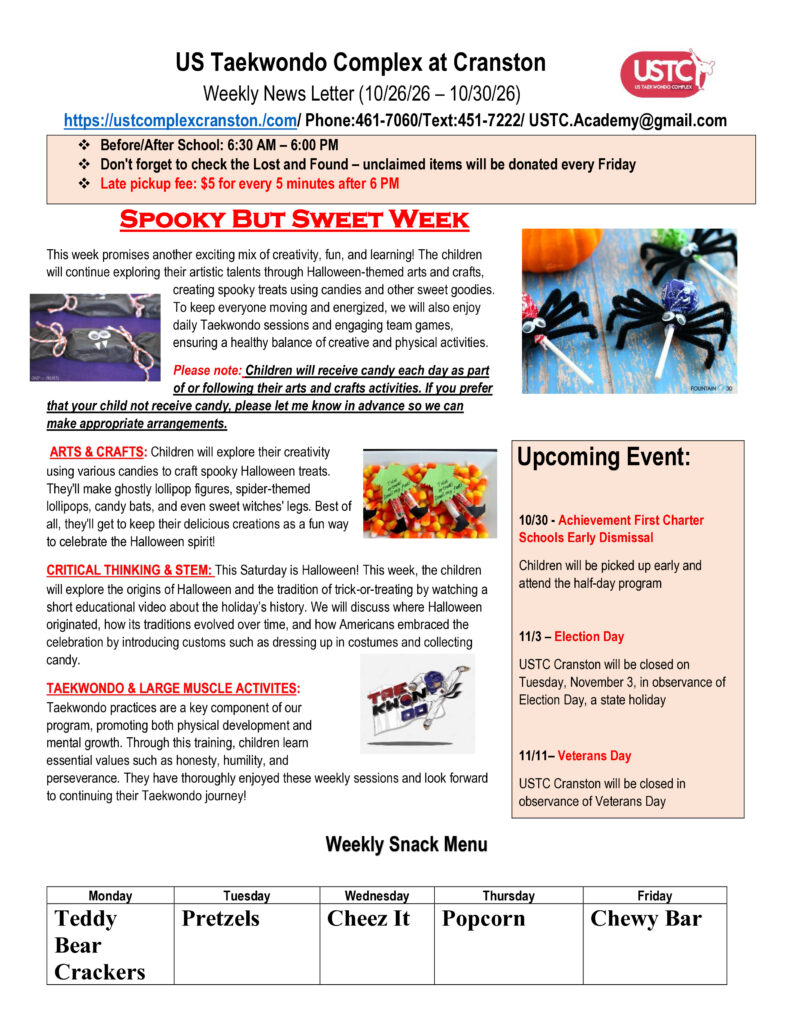 WEEKLY NEWSLETTER: Month of October 2026