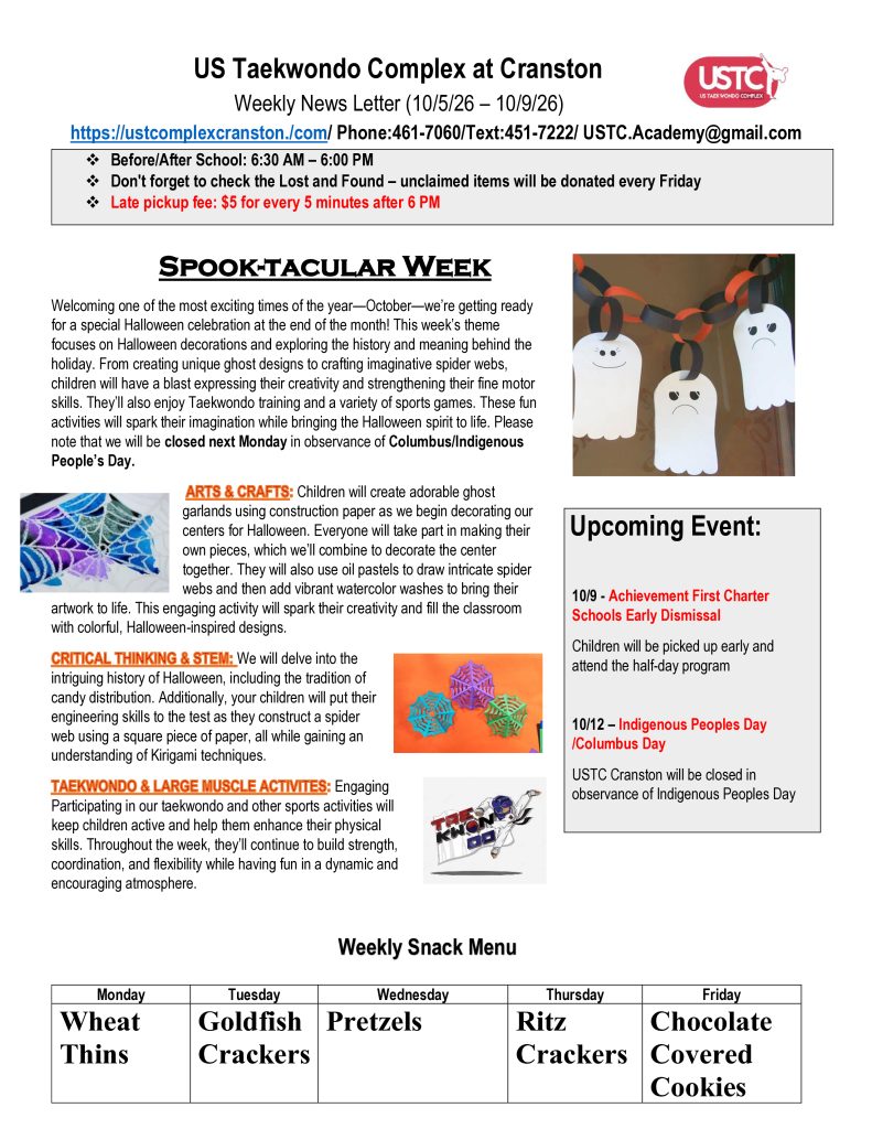 WEEKLY NEWSLETTER: Month of October 2026